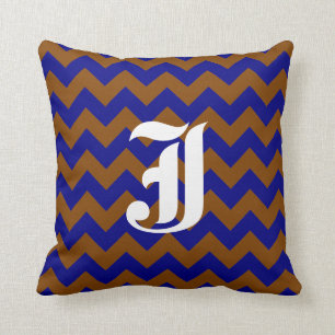 Almofada Padrão Zigzag Marinho castanho com Monograma