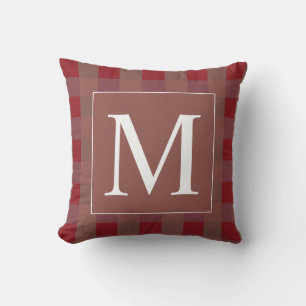 Almofada Padrões Burgundy Red Gingham Monogramas Brancos Pr