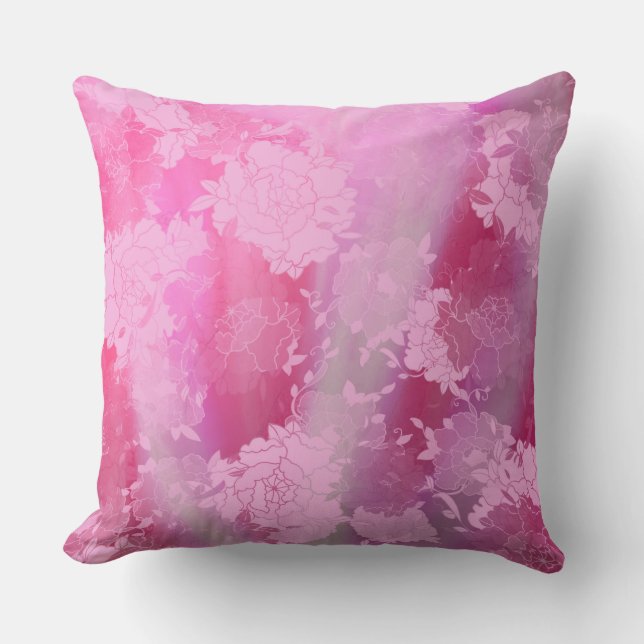 Almofada Padrões cor-de-rosa com flores japonesas (Frente)