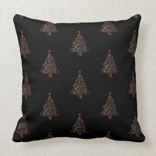 Almofada Padrões de Árvore de Natal Feliz Cobre Preto
