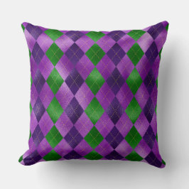 ALMOFADA PADRÕES DE DIAMANTE ROXO E VERDE MARDI GRAS