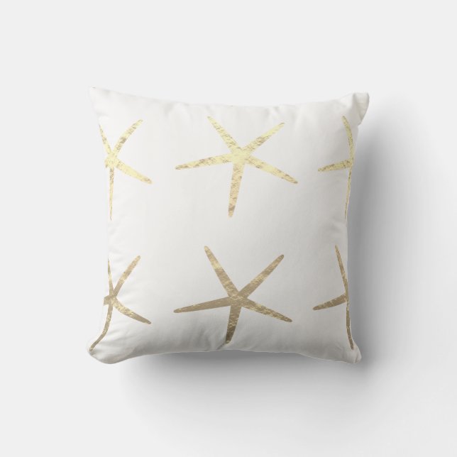 Almofada Padrões de Estrela-do-Mar Dourado Branco Presente  (Frente)