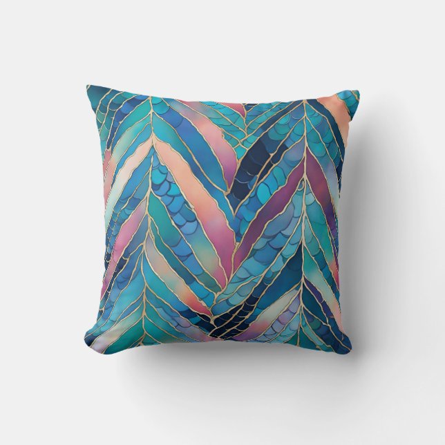 Almofada Padrões De Folha Rosa E Escala De Sereia (Frente)