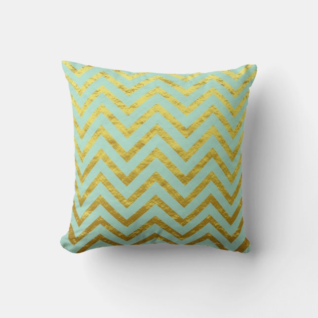 Almofada Padrões de Glitter Chevron Azul Teal Dourado Respl (Frente)