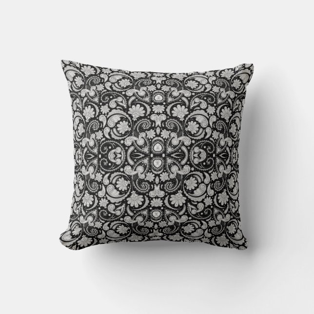 Almofada Padrões de paisley preto branco-branco-cômoda (Frente)