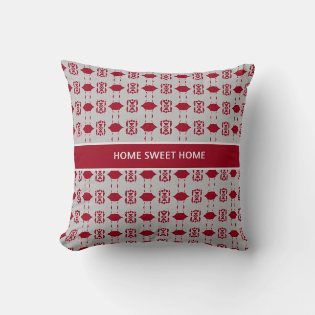 Almofada Padrões de Prata Elegante e Borgonha (Frente)