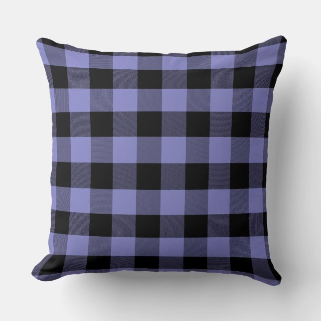 Almofada Padrões de Xadrez de Buffalo preto e Periwinkle Th (Frente)