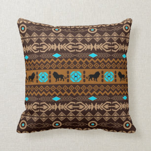 Almofada Padrões e Leões Africanos Tribais Brown & Beige