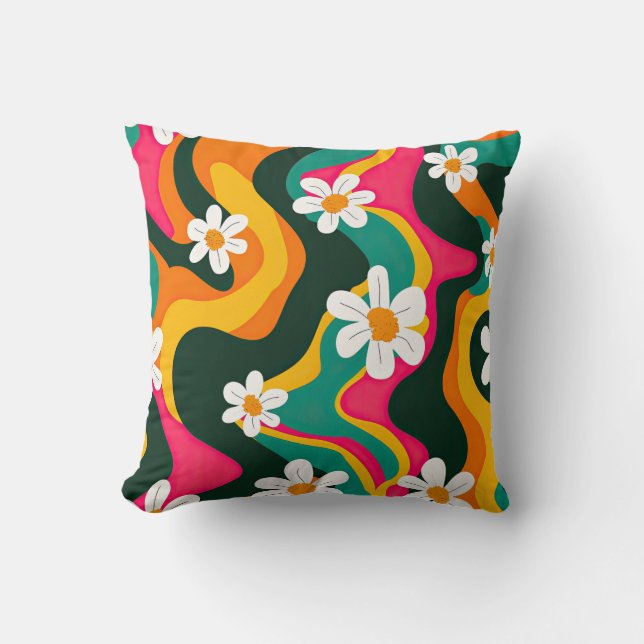 Almofada Padrões Hippie Coloridos 70s das Flores Retroativa (Frente)
