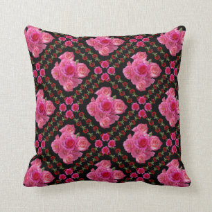 ALMOFADA PADRÕES PRETOS DOS ROSAS VERMELHOS & COR-DE-ROSA