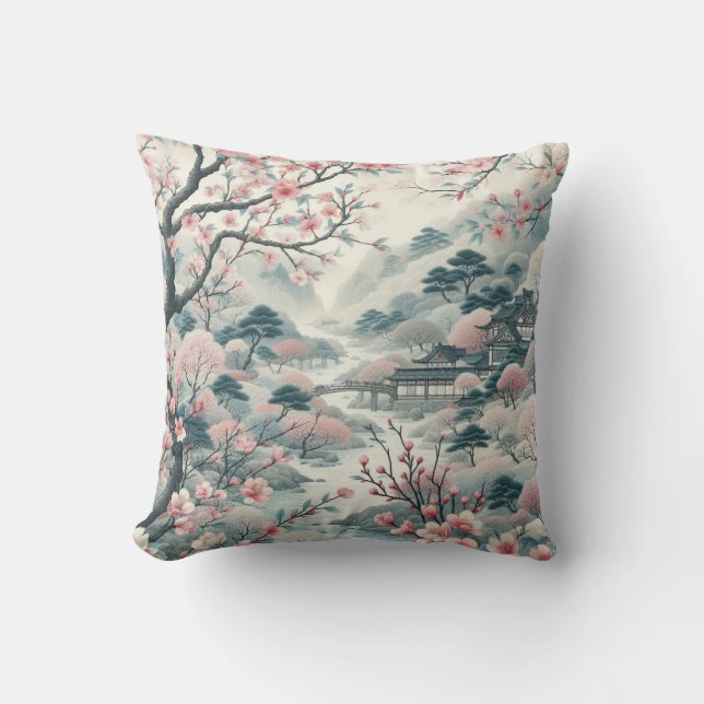Almofada Pagoda Chinoiserie Cherry Blossom Garden (Frente)