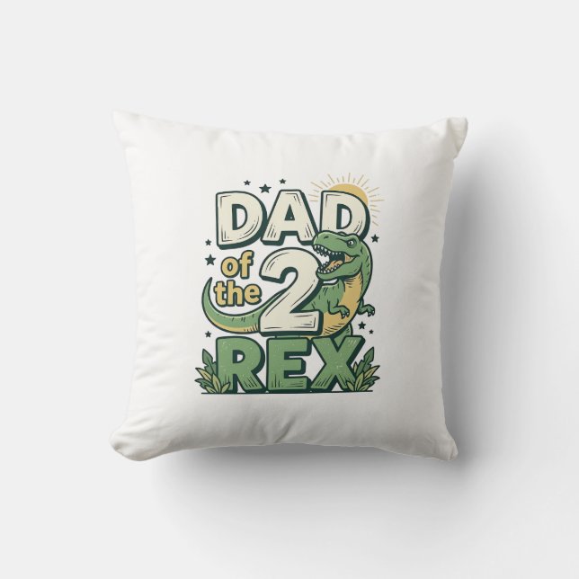 Almofada Pai do 2 Rex Camisa do Pai do Dinossauro Design_1 (Frente)