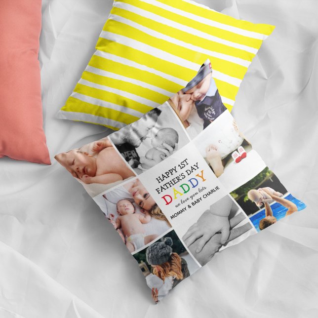 Almofada Pai do primeiro Dia de os pais | Colagem de Fotogr (Criador carregado)