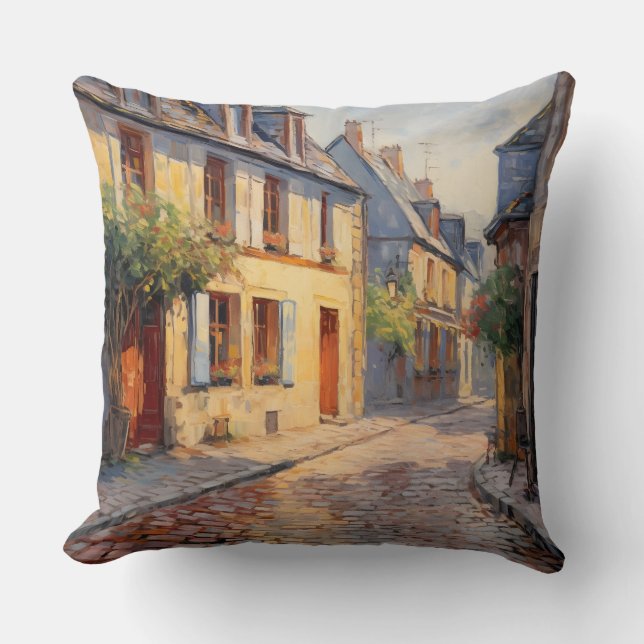Almofada Painting French Medieval Street and Village (Frente)