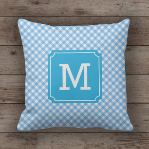 Almofada País Chic Baby Blue Gingham Nome Monograma