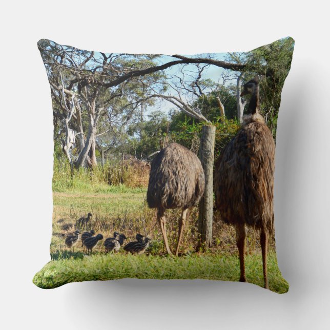 Almofada Pais Da Emu Que Tomam Pintinhos Para Caminhar, (Frente)