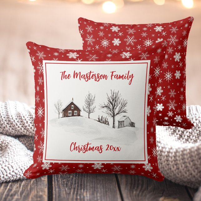 Almofada País Russo, Nome Da Família, Natal, (Rustic Country, Family Name, Christmas, Throw Pillow)