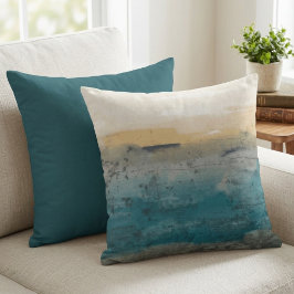 Almofada Paisagem Abstrata em Aquarela Azul e Dourado
