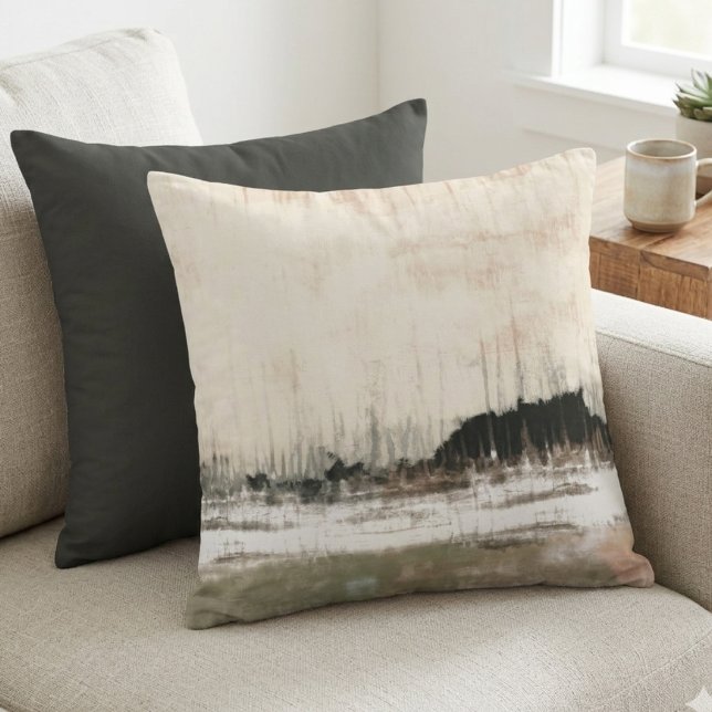 Almofada Paisagem abstrata neutra (This neutral abstract landscape throw pillow is a soothing addition to a home as a housewarming gift)