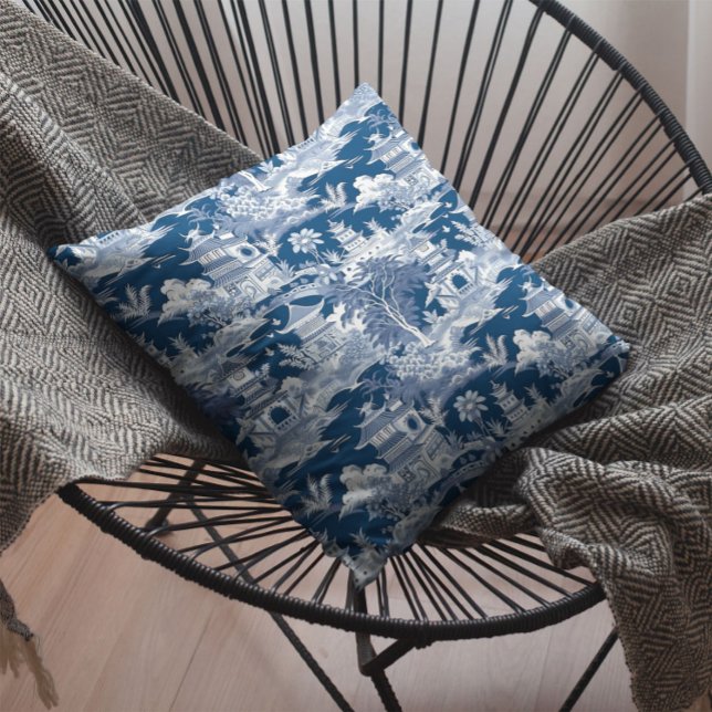 Almofada Paisagem Chinoiserie Paisagem Azul Branco (Criador carregado)