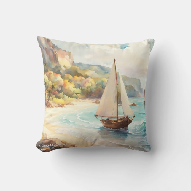 Almofada Paisagem com navios de mar e de navegação (Frente)