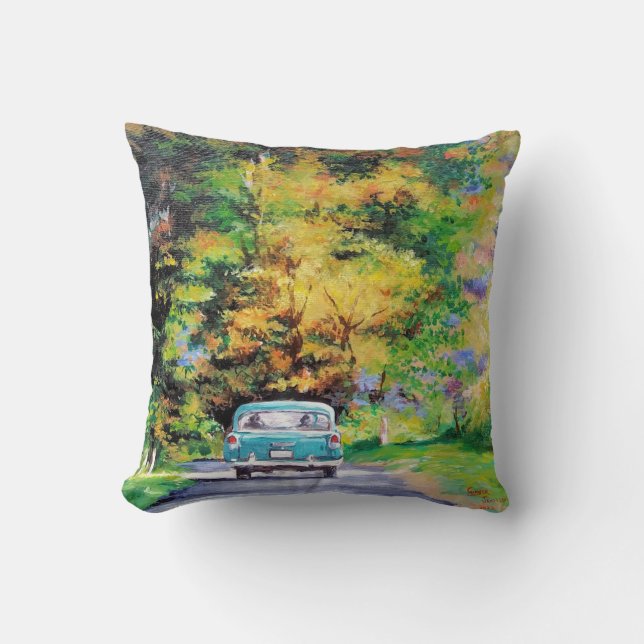 Almofada Paisagem de carro vintage (Frente)