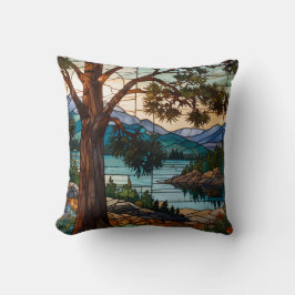 Almofada Paisagem de faixa montanhosa rústica em vitral
