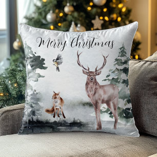 Almofada Paisagem de inverno Aquarela Stag Deed Christmas