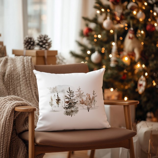 Almofada Paisagem de inverno com Aquarela de Natal (Criador carregado)