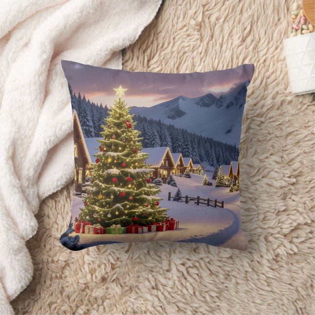 Almofada Paisagem de luzes de Natal com neve (Cobertor)