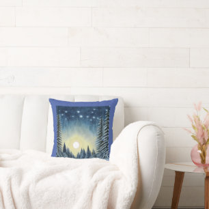 Almofada Paisagem De Neve Evergreen Lua Sob As Estrelas Not