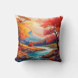 Almofada Paisagem de Serene Autumn com Rio Fluente