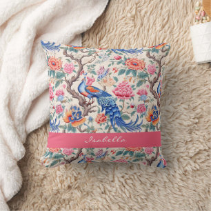 Almofada Paisagem Floral Asiática Personalizada Chinoiserie