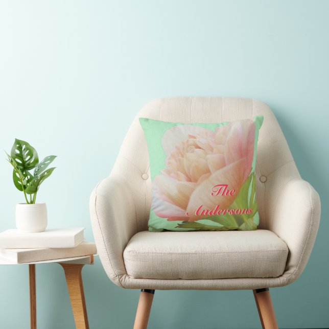 Almofada Paisagem Floral Personalizada Mint e CoralPillow (Cadeira)
