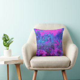 Almofada Paisagem Impressionista Azul e Rosa-Quente