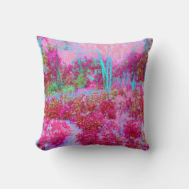 Almofada Paisagem Impressionista de Jardim Vermelho e Rosa