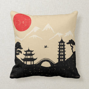 Almofada Paisagem japonesa - estilo do Grunge