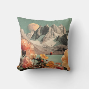 Almofada Paisagem Montanhosa Surrealista com Flores em Flor