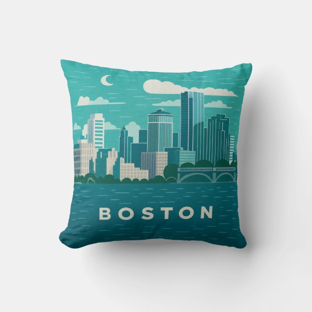 Almofada Paisagem Noturna da Cidade de Massachusetts | Cida (Frente)