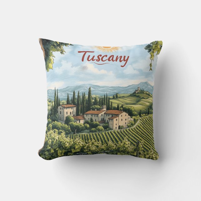 Almofada Paisagem toscana com vinhedos e bicicleta (Frente)