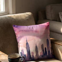 Paisagem Urbana Aquarela Rosa Pastel Índigo NY
