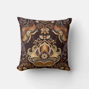 Almofada Paisley Escuro: Floral Indiano Sem Semente.