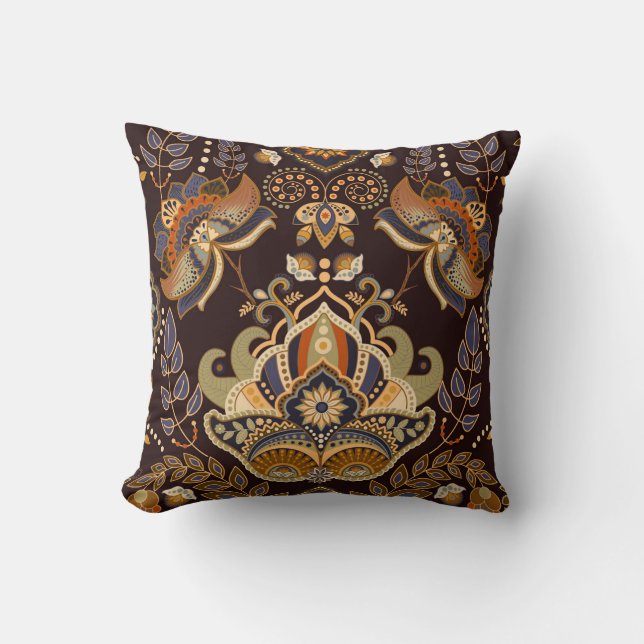 Almofada Paisley Escuro: Floral Indiano Sem Semente. (Frente)