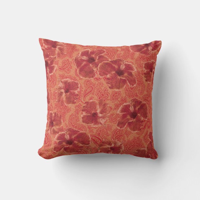 Almofada Paisley Hibiscus Vintage Floral Psicodélico (Frente)