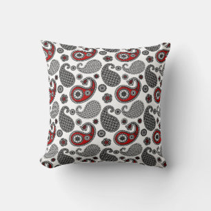 Almofada Paisley Pattern, Preto, Branco e Vermelho