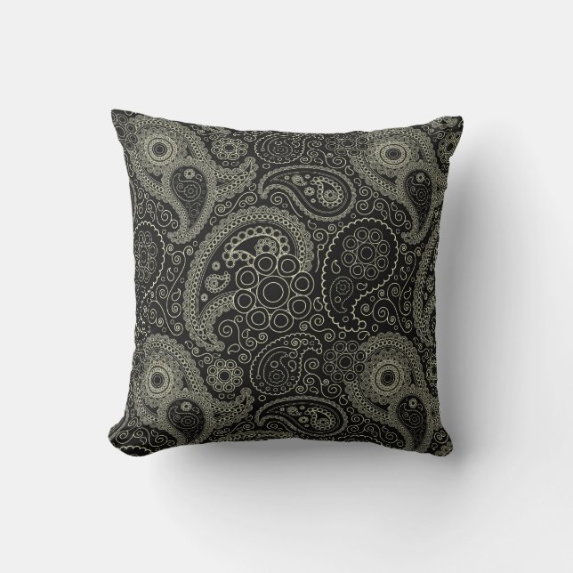 Almofada Paisley preto e de creme (Frente)