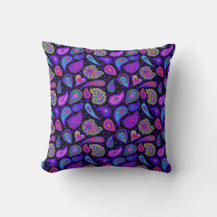 Almofada Paisley Roxo Perfeitamente Bonito a Preto