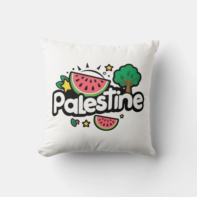 Almofada Palavra de Cuta Palestina cercada por melancia (Frente)