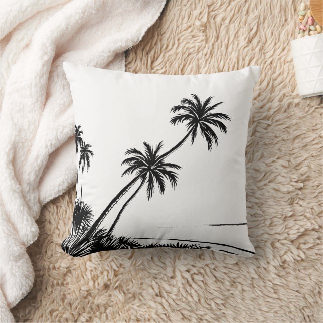 Almofada Palm Beach Oceano Moderno Preto e Branco (Cobertor)
