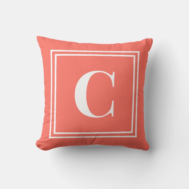 Almofada Palm Beach Preppy Coral Monogram Throw Pillow (Frente)
